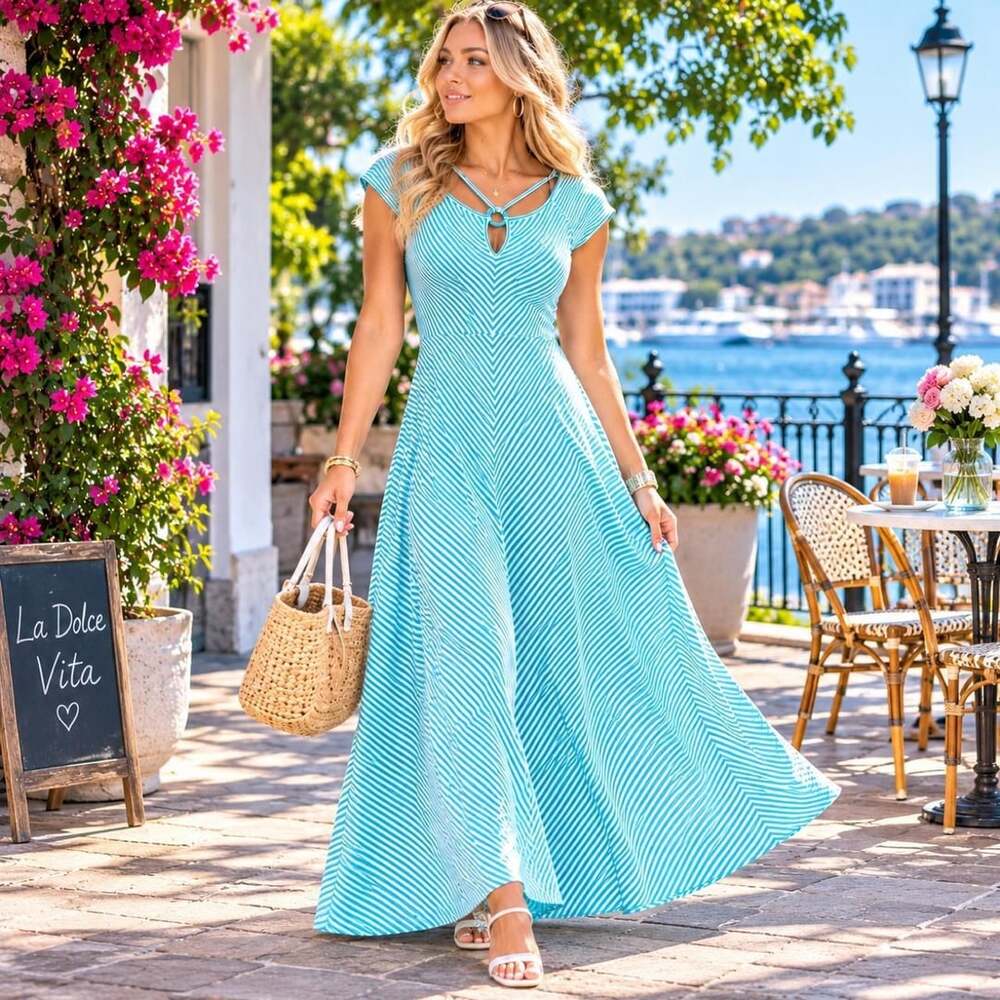 Laura Biagiotti Roma Striped Shimmer Maxi Dress